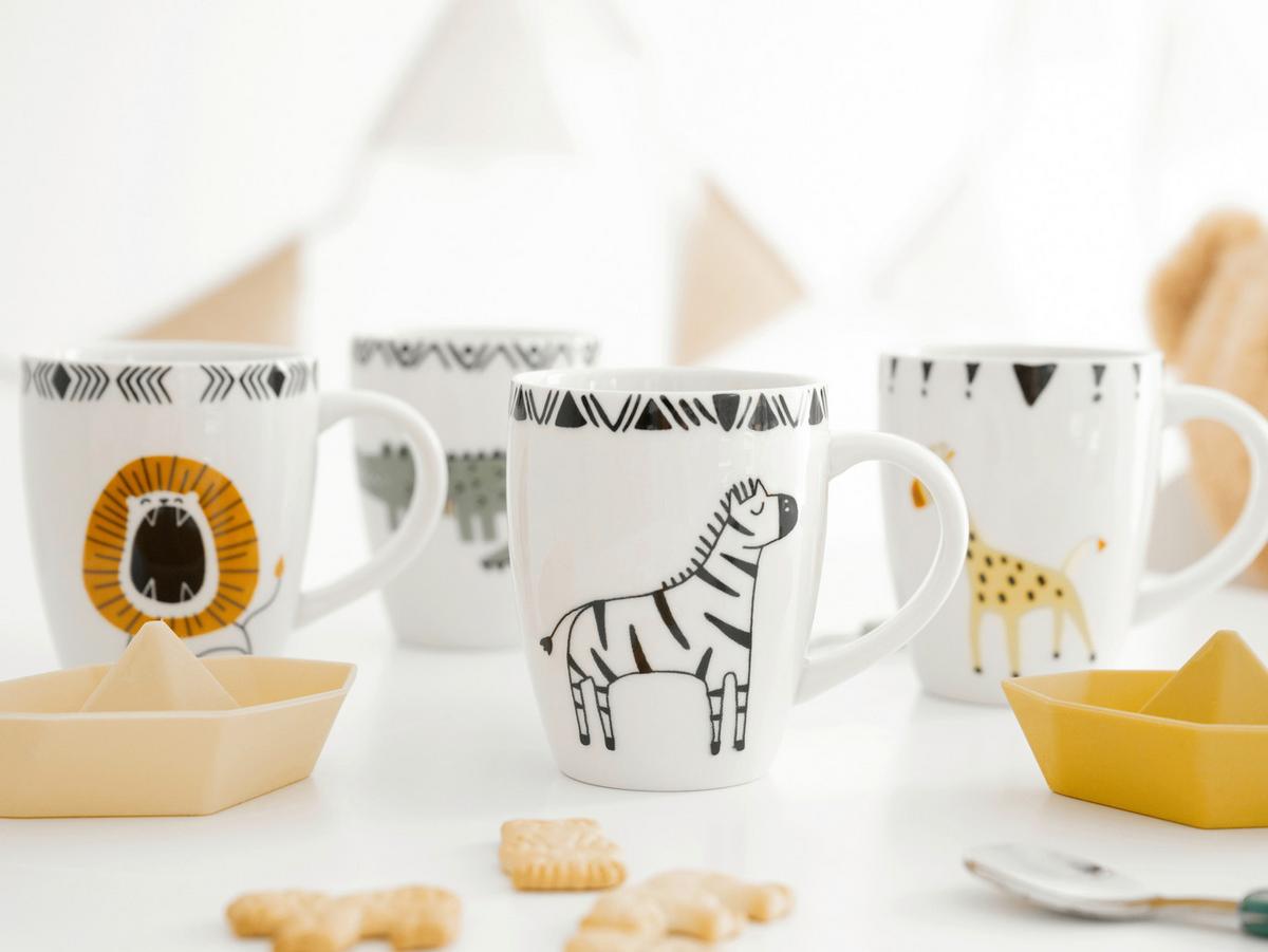 Kinderbecher Steinzeug Safari 4 -Teilig., ca. 250 ml - Multicolor, Basics, Keramik - Creatable