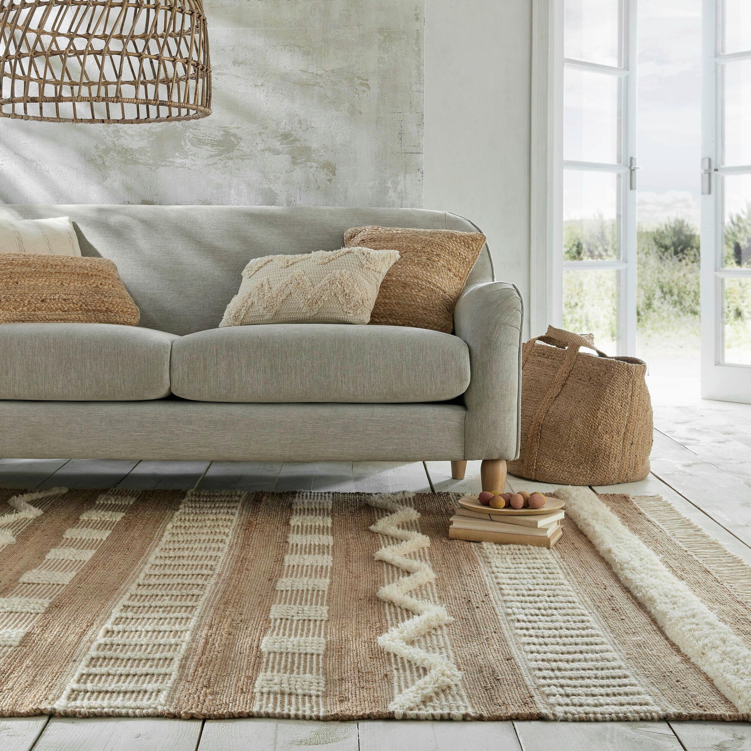 Handwebteppich Natur/Creme 230x160 cm, Jute - Creme/Naturfarben, Basics, Textil (230/160cm)