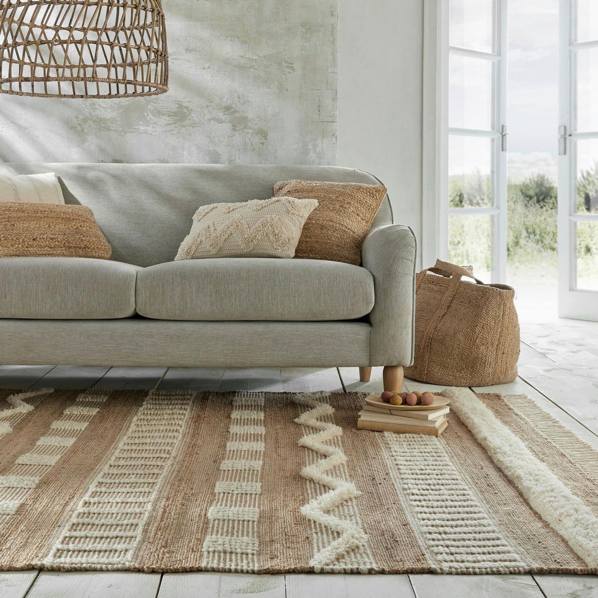 Handwebteppich Handwebteppich Natur B: 120cm - Creme/Naturfarben, Basics, Textil (170/120cm)