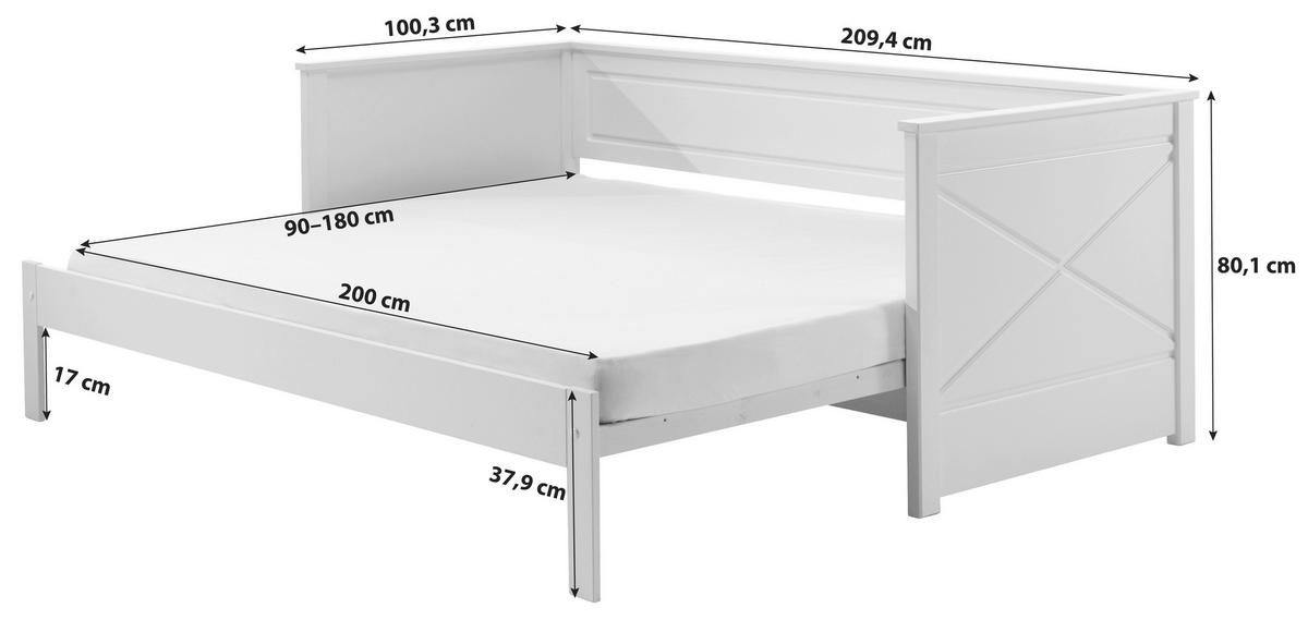 Ausziehbett mit Bettlade 90x200 cm Pino Weiß - Weiß, MODERN, Holz/Holzwerkstoff (90/200cm) - MID.YOU