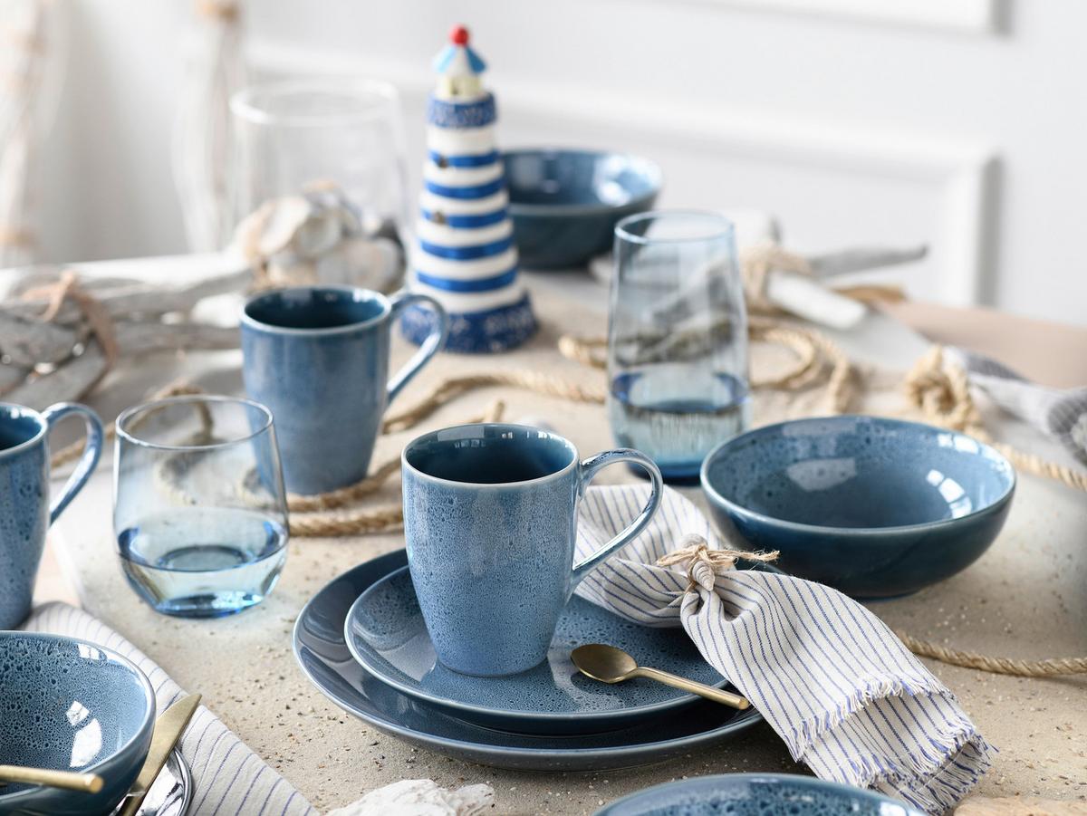 Kombiservice Steinzeug 4 Personen Geschirr Set Blau - Blau, Keramik - Creatable