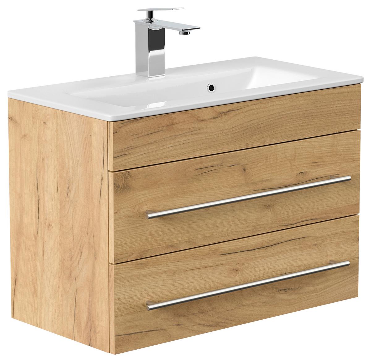 Badezimmer Portus Eiche Dekor B: 70,4 cm - Eichefarben/Weiß, MODERN, Keramik/Holzwerkstoff (70,4cm) - MID.YOU