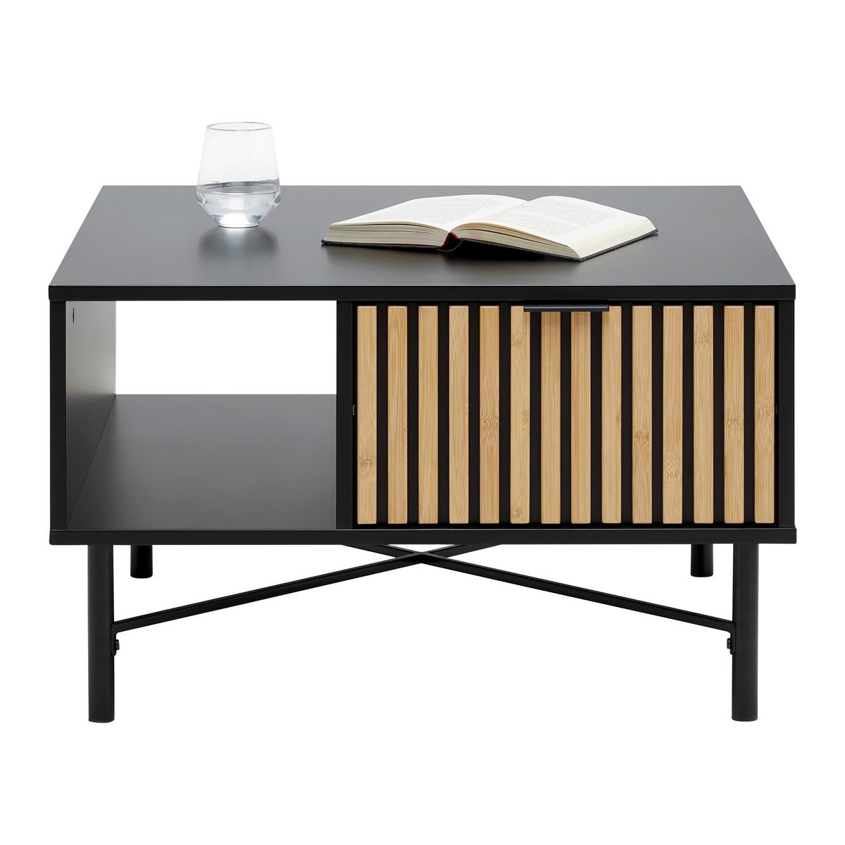 KONFERENČNÝ STOLÍK MADRID - čierna/prírodná farba, Modern, kov/drevo (70/70/43cm) - Mömax