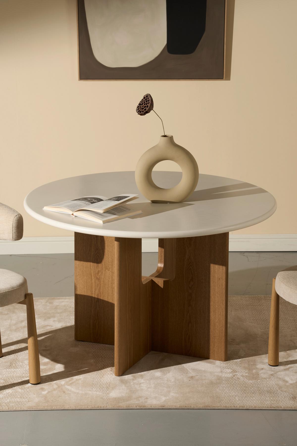 Esstisch Levi Weiß/Eichefarben D: 120 cm - Eichefarben/Weiß, MODERN, Holz/Wellpappe (120/120/75cm) - Livetastic
