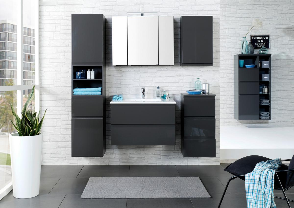 Waschbecken Mit Unterschrank Cardiff B: 100cm Graphit Dekor - Graphitfarben/Weiß, Design, Holzwerkstoff/Stein (100cm) - Held