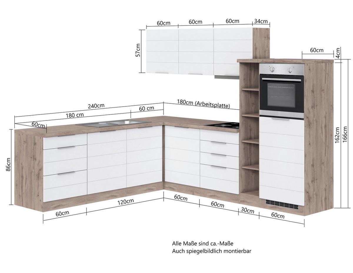 Eckküche Florenz mit Geräten 240x270 cm Grau/Eichefarben - Eiche Wotan/Grau, Design, Holzwerkstoff (240/270cm) - Held