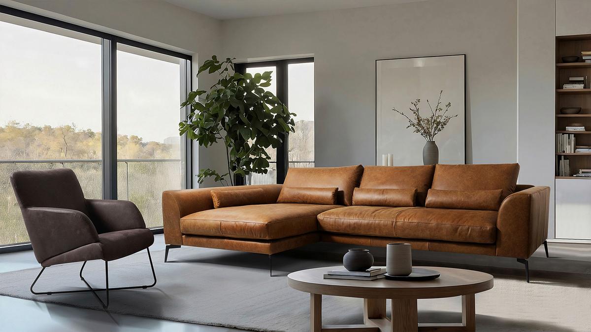 Ecksofa Berlin Cognac S: 172 cm - Cognac/Schwarz, Design, Leder (172/313cm) - Livetastic