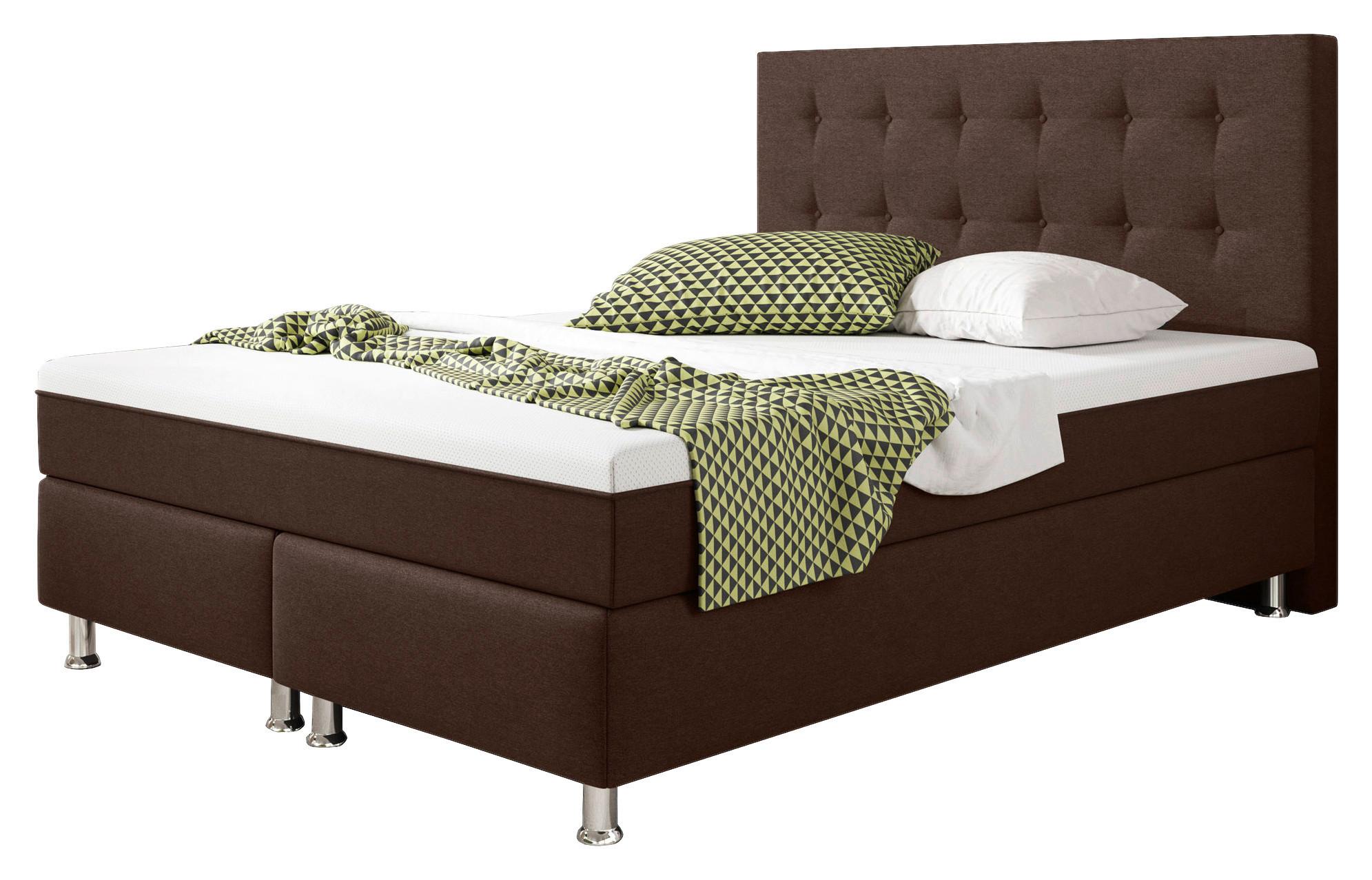 Boxspringbett Köln Plus-F - Silberfarben/Braun, KONVENTIONELL, Textil (140/115/210cm) - MID.YOU