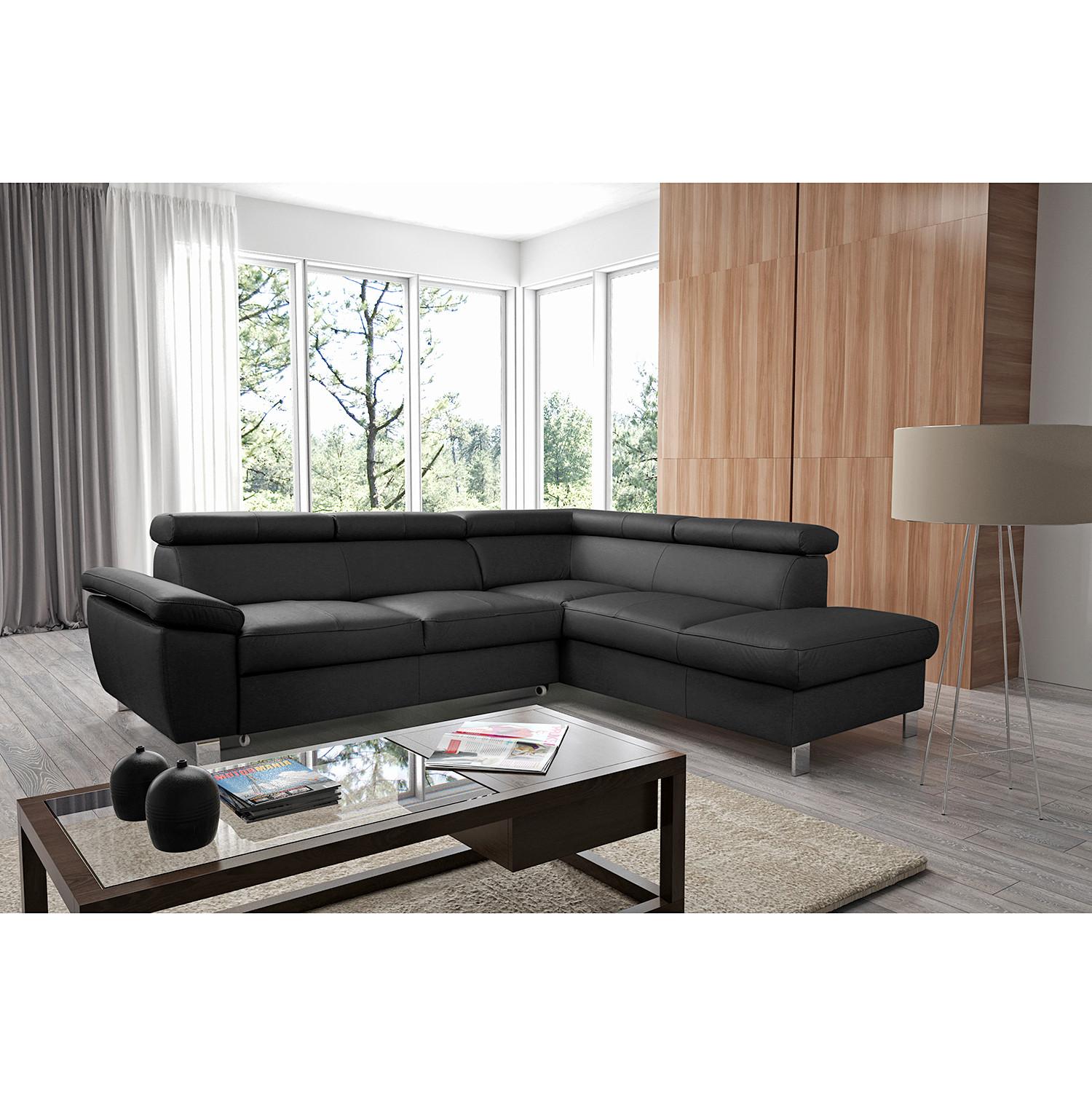 Ecksofa Lugano Teilleder Schwarz 248x208 - Chromfarben/Schwarz, Design, Leder/Textil (248/208cm) - Livetastic