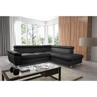 Ecksofa Lugano Teilleder Schwarz 248x208 - Chromfarben/Schwarz, Design, Leder/Textil (248/208cm) - Livetastic