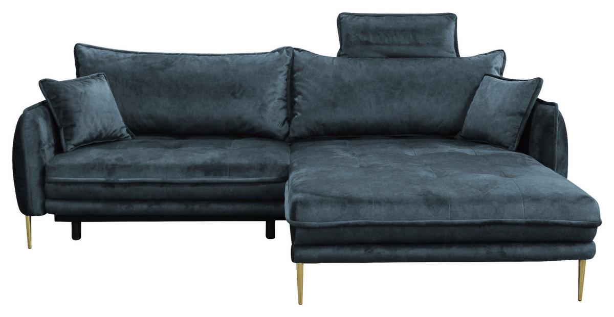 Ecksofa Whisper Blau S: 264x196 cm - Blau/Goldfarben, Design, Textil (264/196cm) - MID.YOU