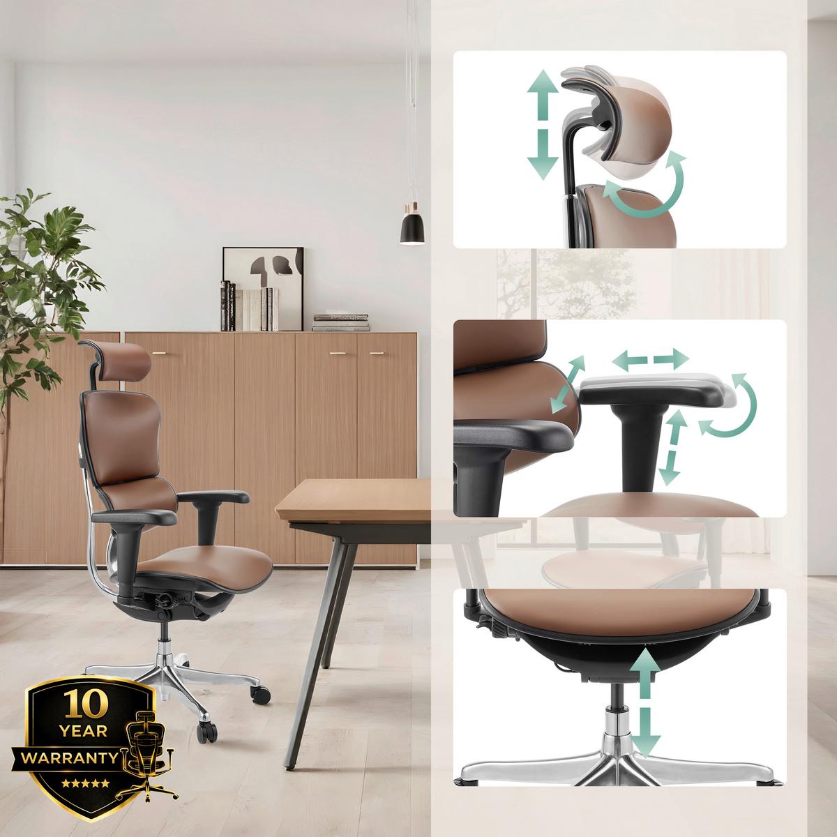 Drehstuhl Ergohuman Ultra Gen Braun/Schwarz B: 65cm - Silberfarben/Schwarz, MODERN, Leder/Kunststoff (65/132/60cm) - MID.YOU