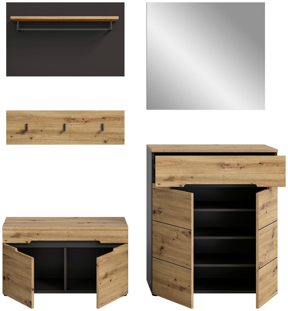 Garderobe Canu Eiche Artisan B: 175 cm - KONVENTIONELL, Glas/Holzwerkstoff (175/190/37cm) - MID.YOU