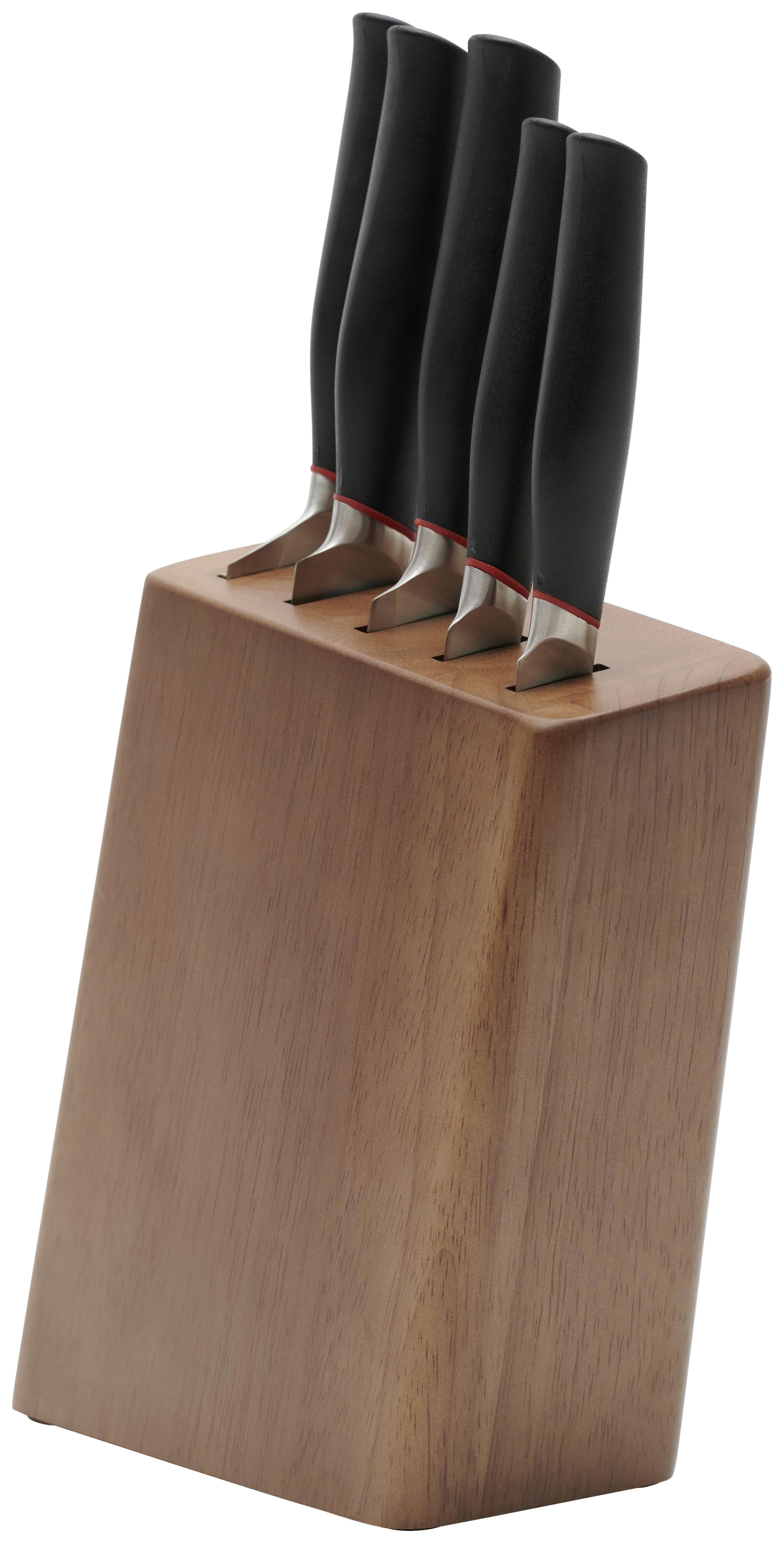 Messerblock Braun/rot/schwarz Holz 6--Teilig. Stahl - Rot/Schwarz, KONVENTIONELL, Holz/Kunststoff (20/36,5/10cm) - Berndorf