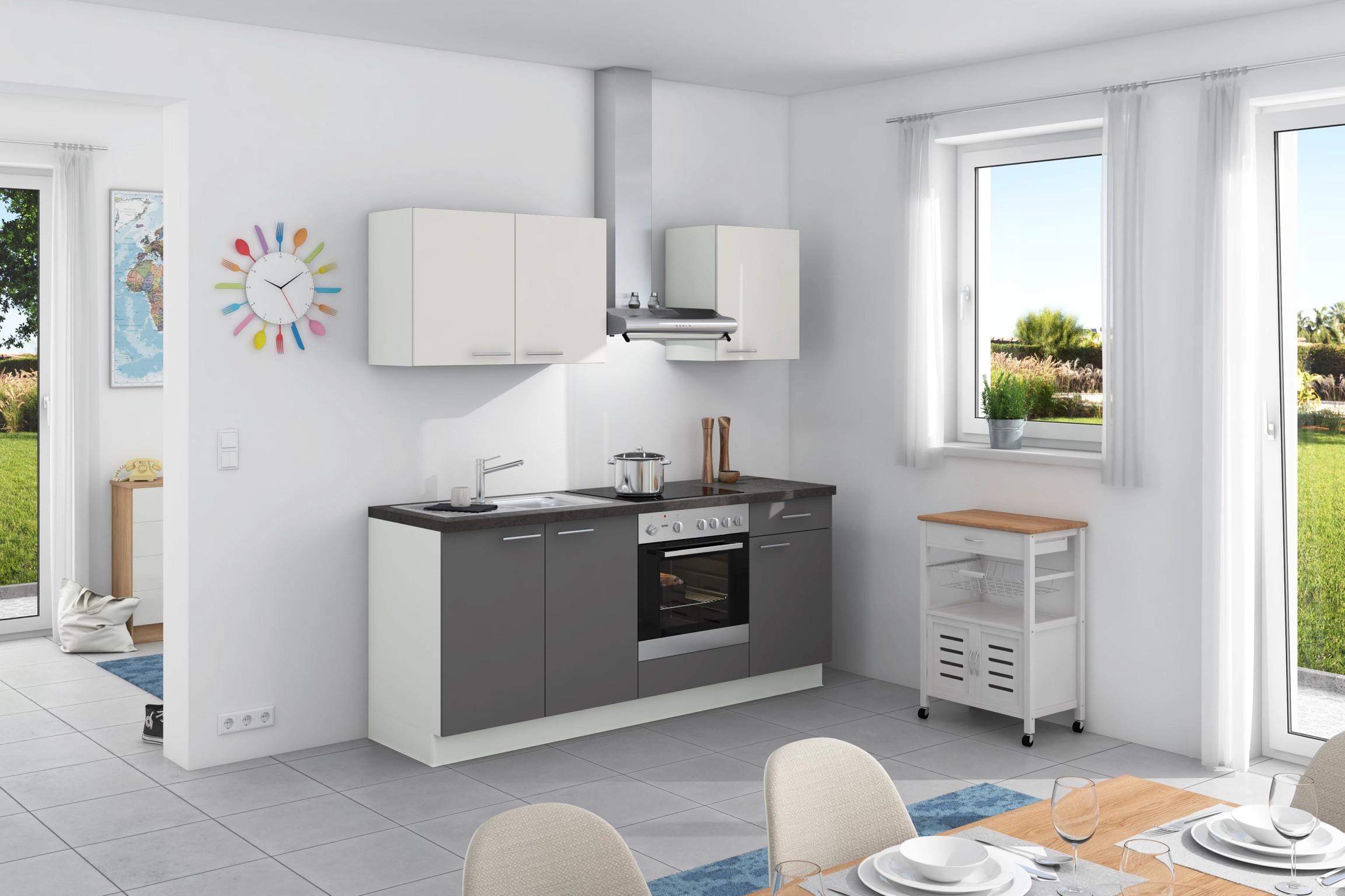 Express Küchenzeile Base ohne kaufen Möbelix cm Weiß/Anthrazit Geräte online 200 ➤
