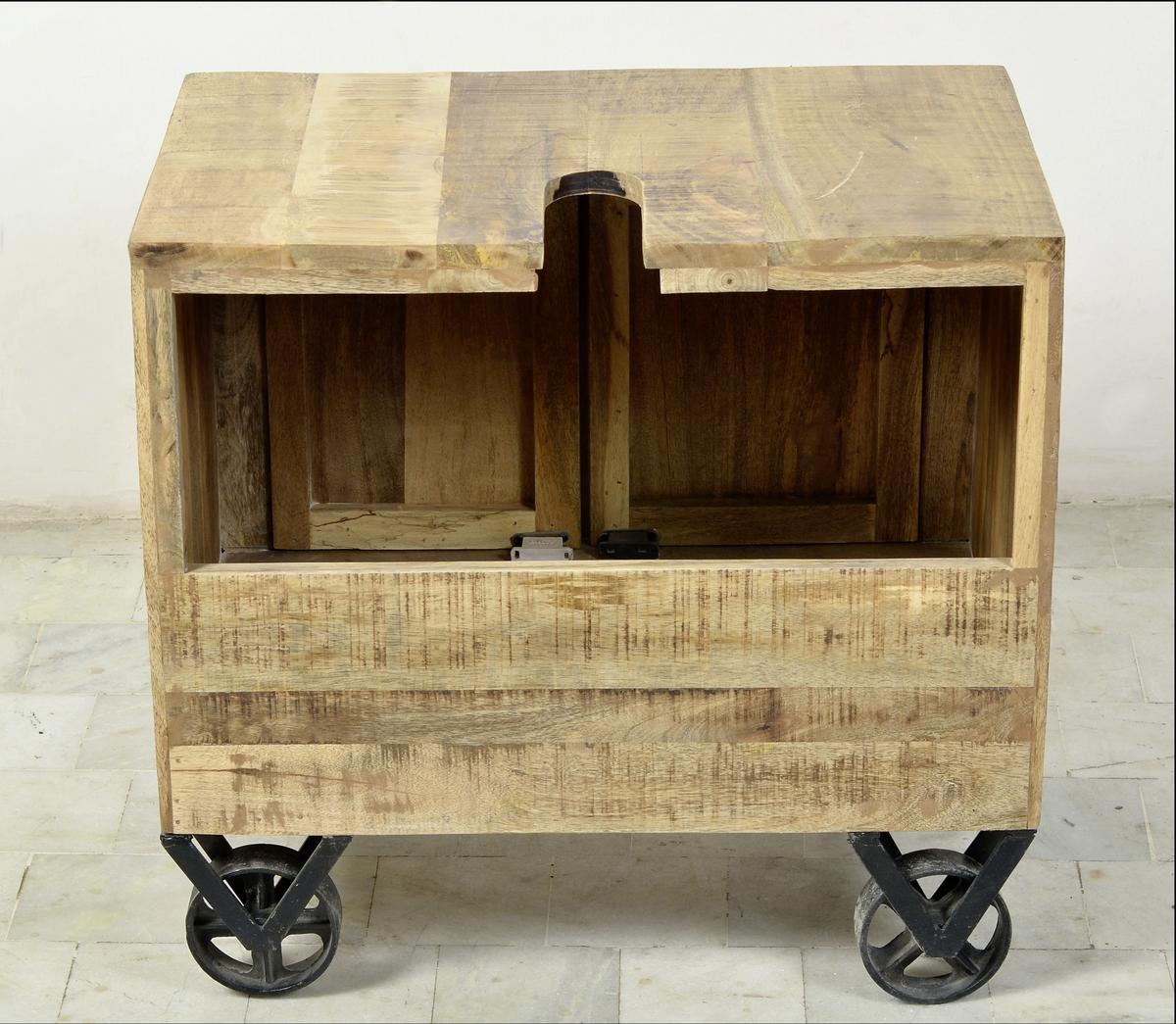 Unterschrank Echtholz Brion B: 66 Cm, Mangoholz - Schwarz/Naturfarben, Basics, Holz (66/61/43cm) - MID.YOU
