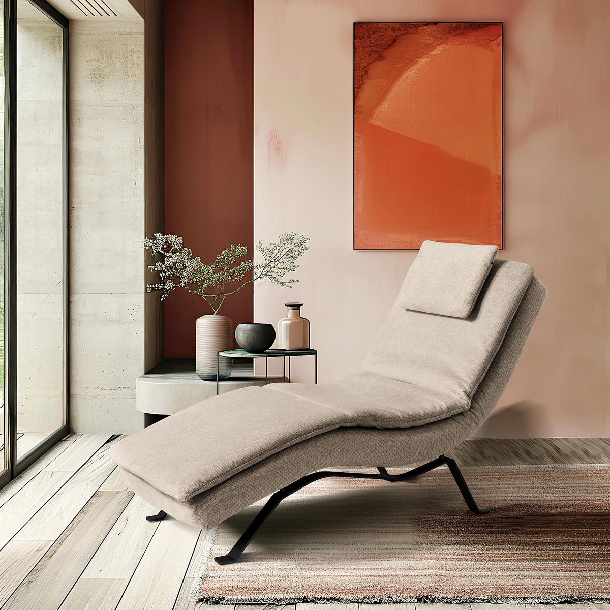 RELAXLIEGE Beige, B: 65 cm - Beige/Schwarz, Design, Leder (65/95/171cm) - Celina Home