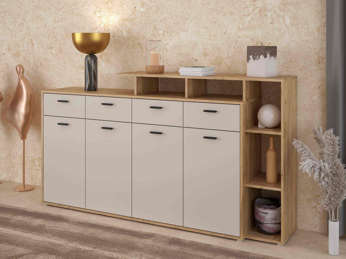 KOMODA TOM 4 - barvy dubu/černá, Moderní, dřevo/plast (190/105/40cm)