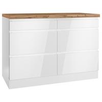 Küchenunterschrank Monza 120 cm Weiß/Eiche Dekor - Weiß Hochglanz/Eiche Wotan, LIFESTYLE, Holzwerkstoff (120/86/60cm) - Held