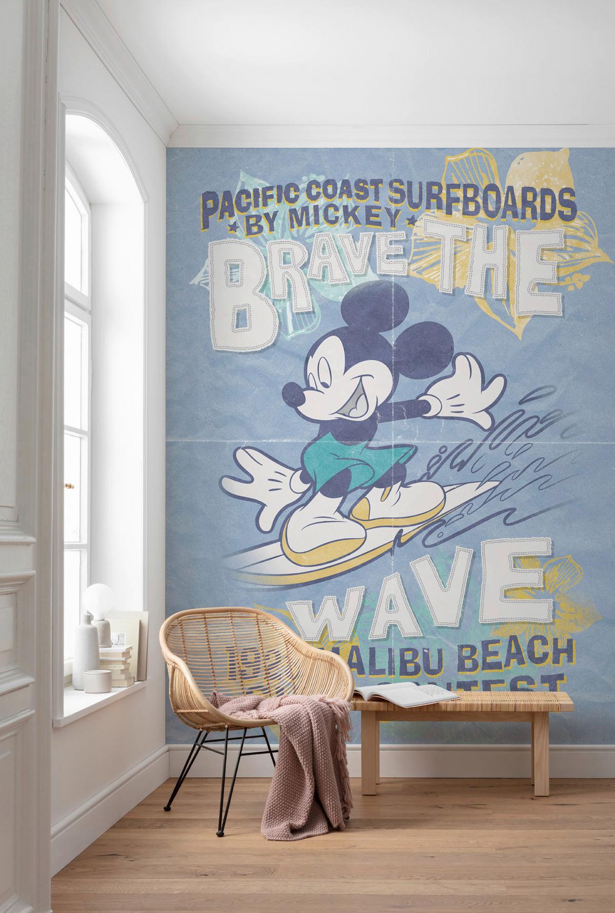 Fototapete Mickey Brave The Wave - Blau/Schwarz, Trend, Textil (200/280cm)