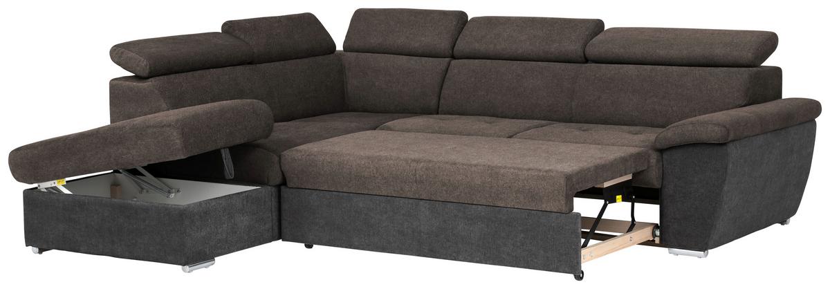 Ecksofa Mit Schlaffunktion Und Bettkasten Antero Dunkelbraun - Chromfarben/Dunkelbraun, Design, Textil (216/262cm) - Livetastic