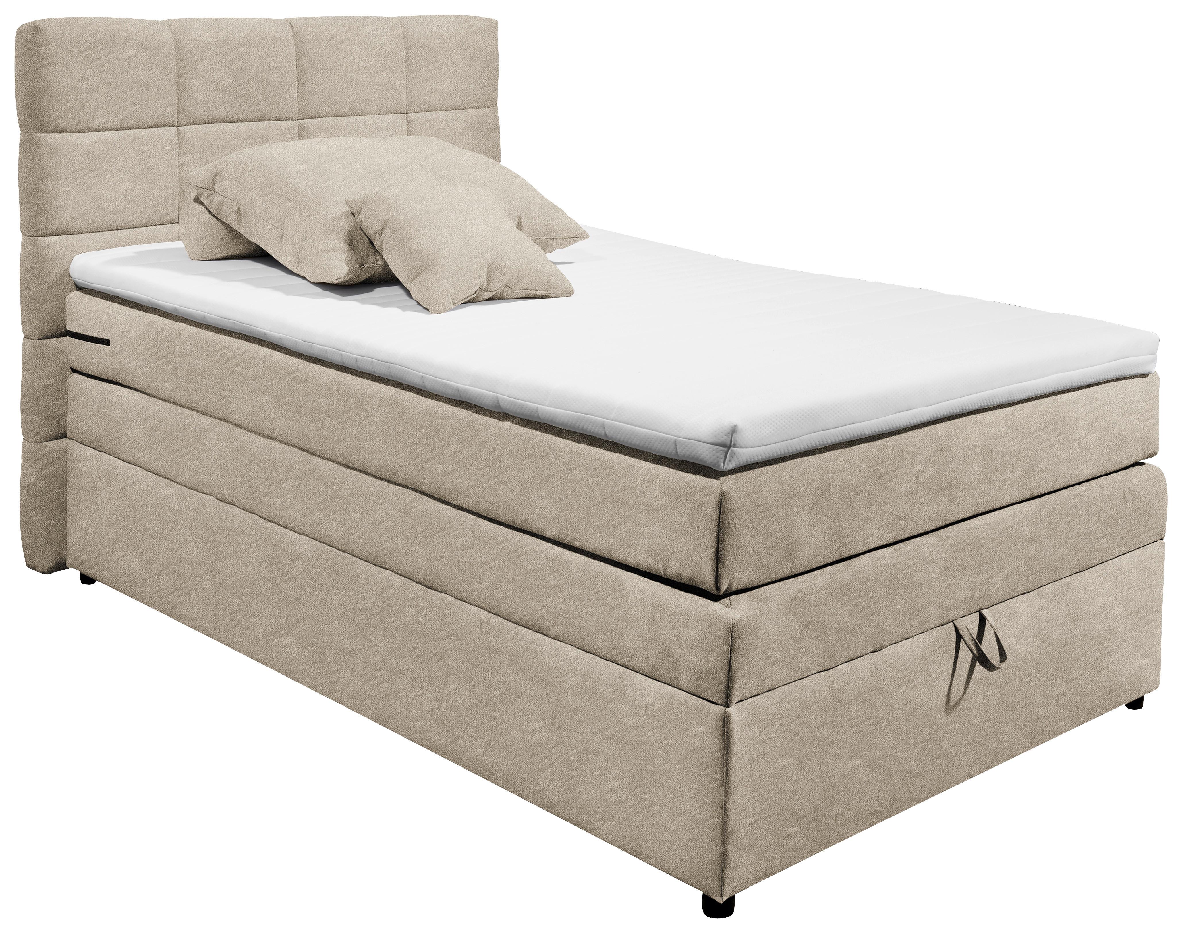 Boxspringbett mit Topper & Bettkasten 120x200 Tacoma 3 - Sandfarben, KONVENTIONELL, Textil (120/200cm) - MID.YOU