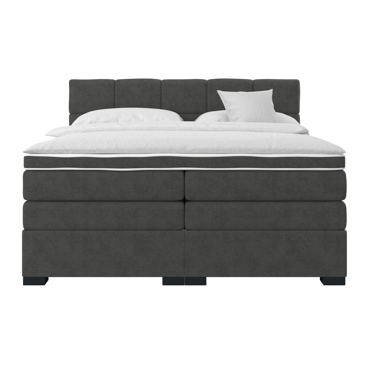 Boxspringbett April - Graubraun/Schwarz, MODERN, Textil (200/200cm)
