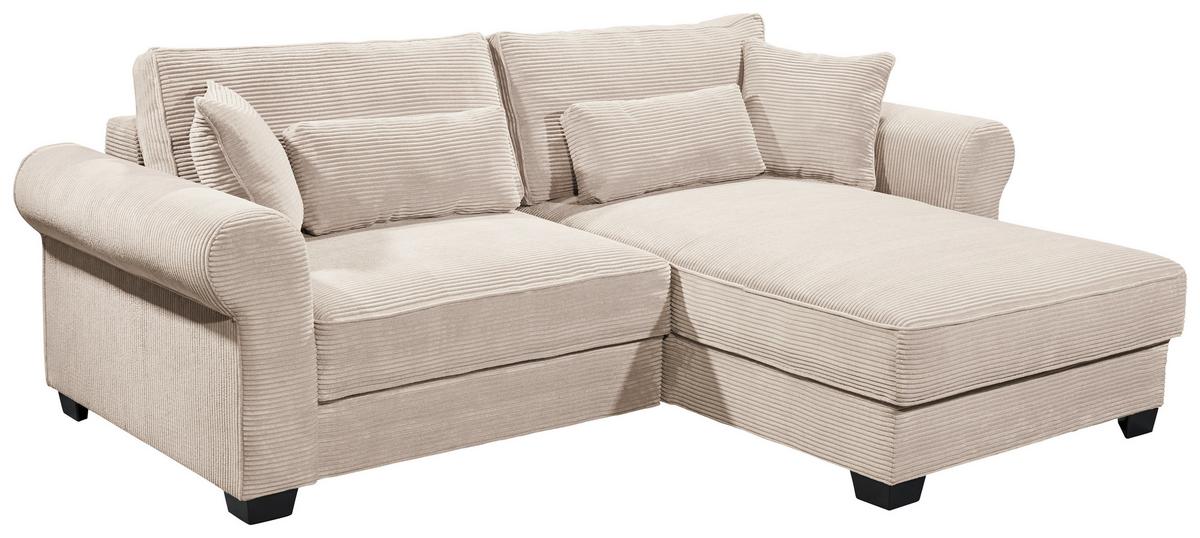 Ecksofa Mit Schlaffunktion Angelina Creme Kord - Creme/Schwarz, Basics, Textil (255/92/185cm) - MID.YOU