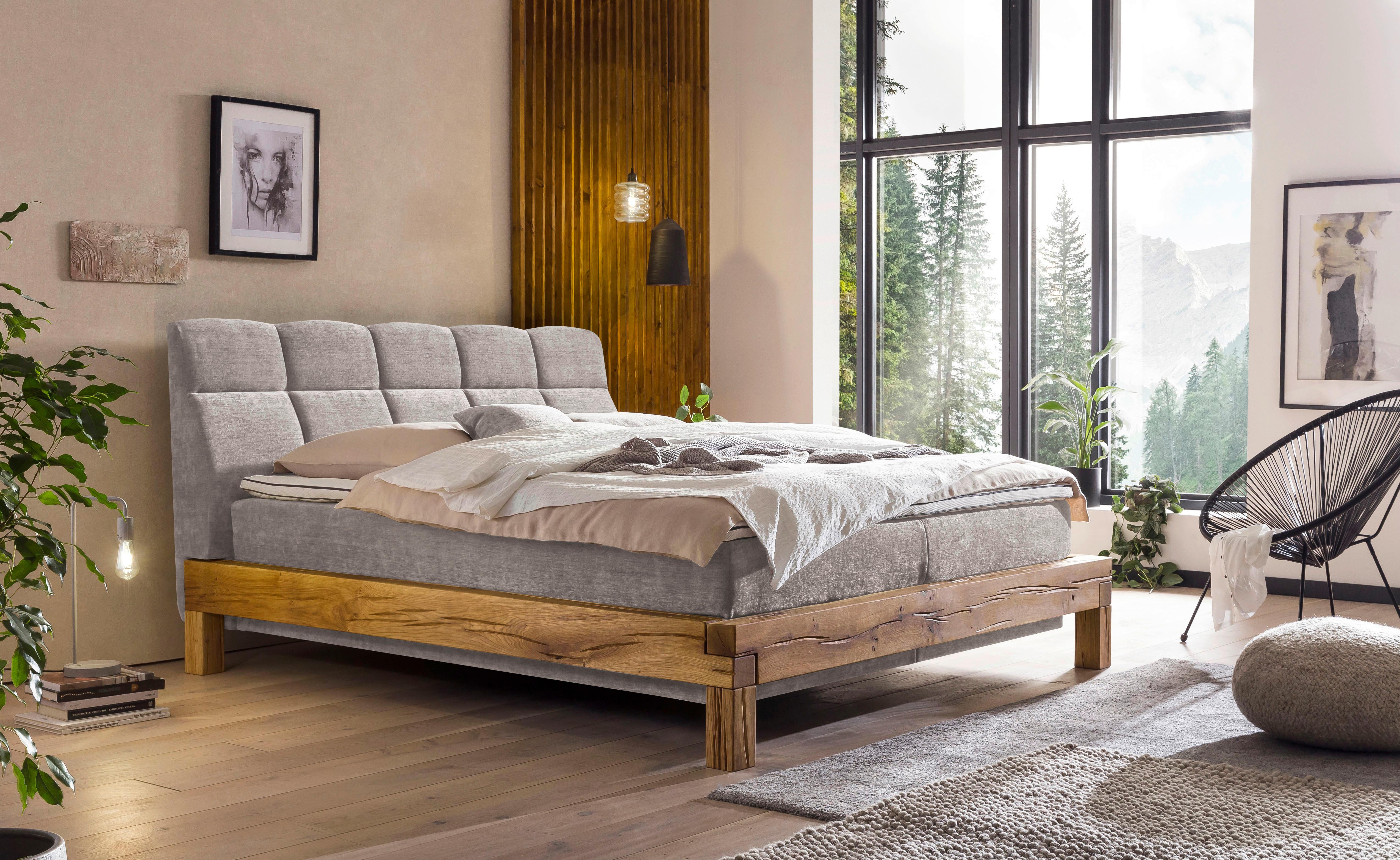 Boxspringbett Bed Bull Mit Topper 160x200 Cm - Beige/Buchefarben, Natur, Textil (160/200cm) - Livetastic