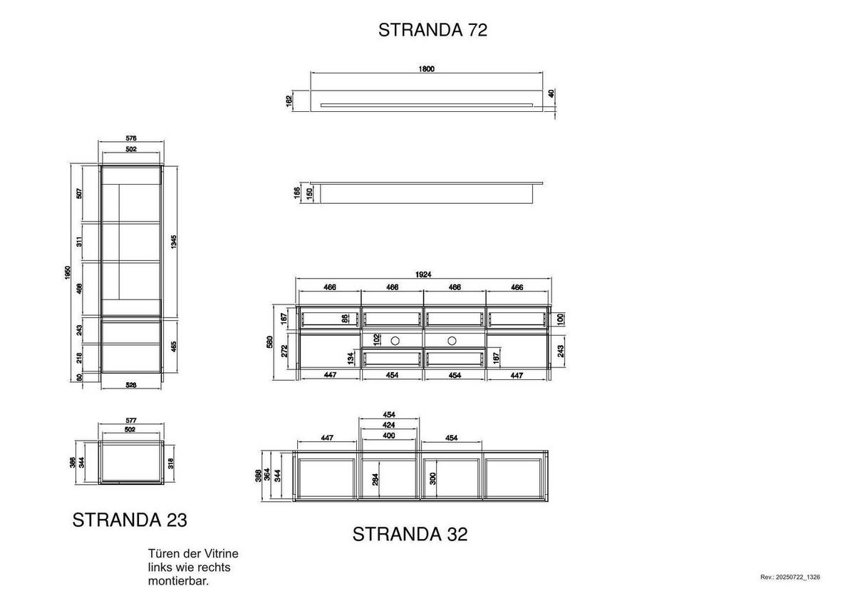Wohnwand Stranda Eukalyptusholzfarben B: 266cm - Eichefarben/Eukalyptusholzfarben, Design, Holzwerkstoff (266/195/39cm) - MID.YOU