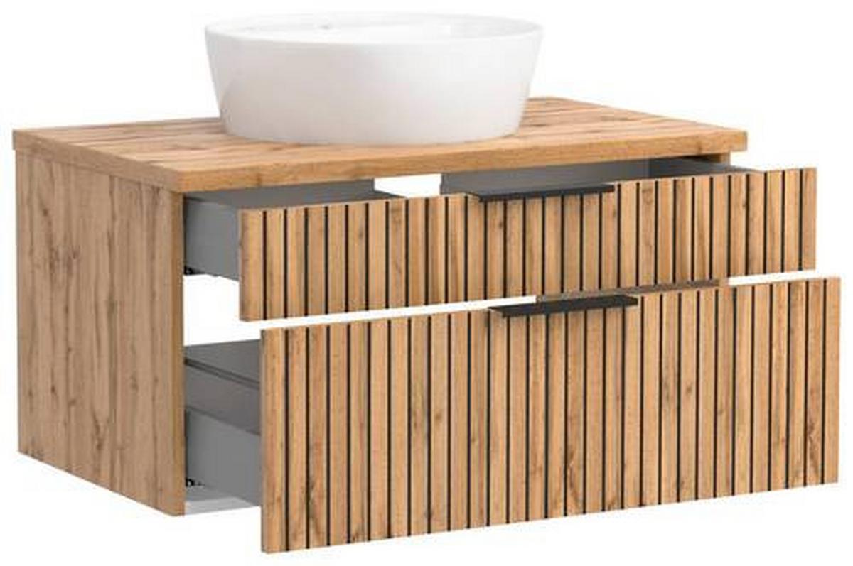 Waschbecken Mit Unterschrank Chester B: 80 Cm - Eiche Wotan/Schwarz, MODERN, Keramik/Holzwerkstoff (80cm) - Held