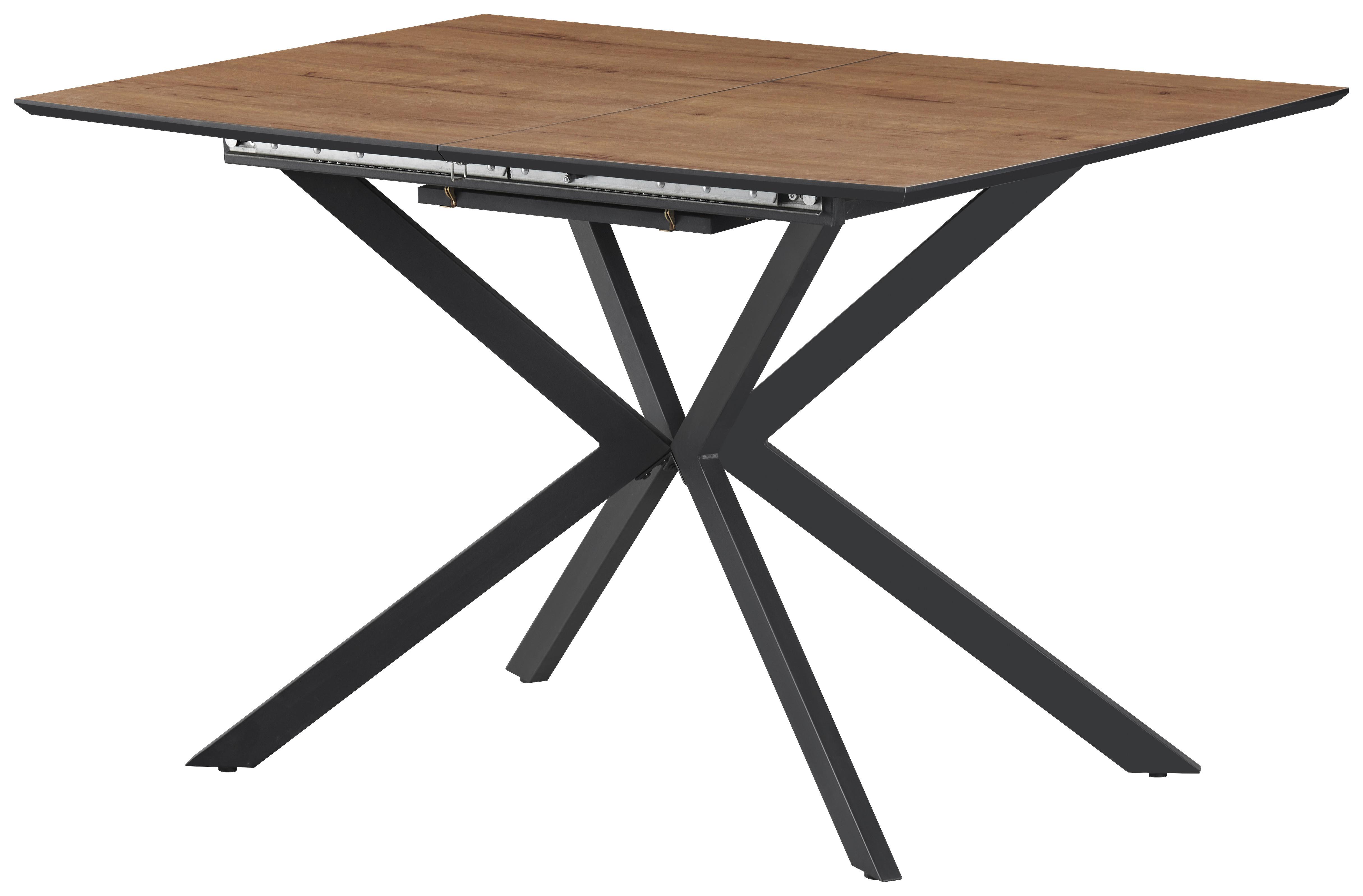 Ausziehtisch Lennox 120 Az Mdf Eiche Dekor, B: 120-160 cm - Eichefarben/Schwarz, KONVENTIONELL, Holzwerkstoff/Metall (120-160/76/80cm) - MID.YOU