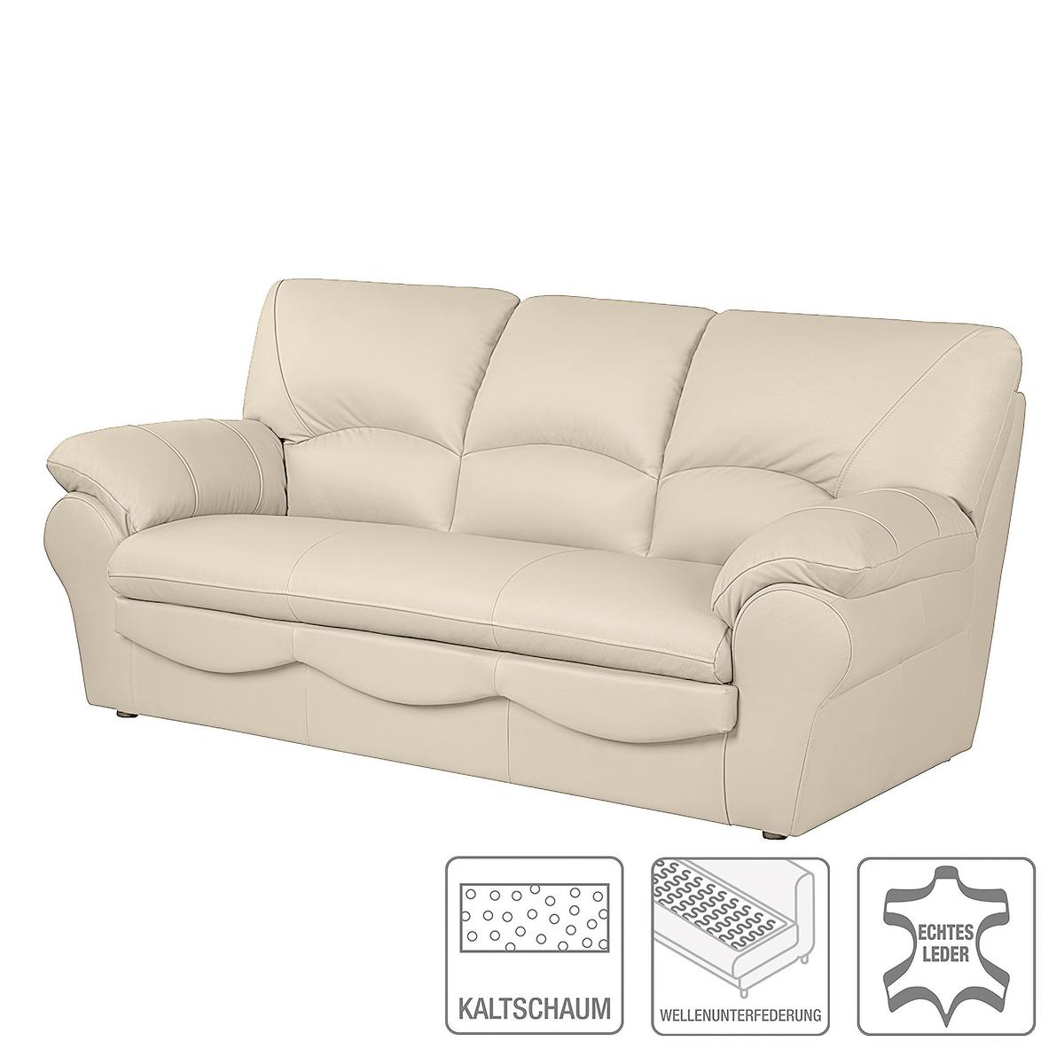 Schlafsofa Oslo, Beige B: 205 Cm - Beige/Schwarz, Design, Leder (205/92/85cm) - Livetastic