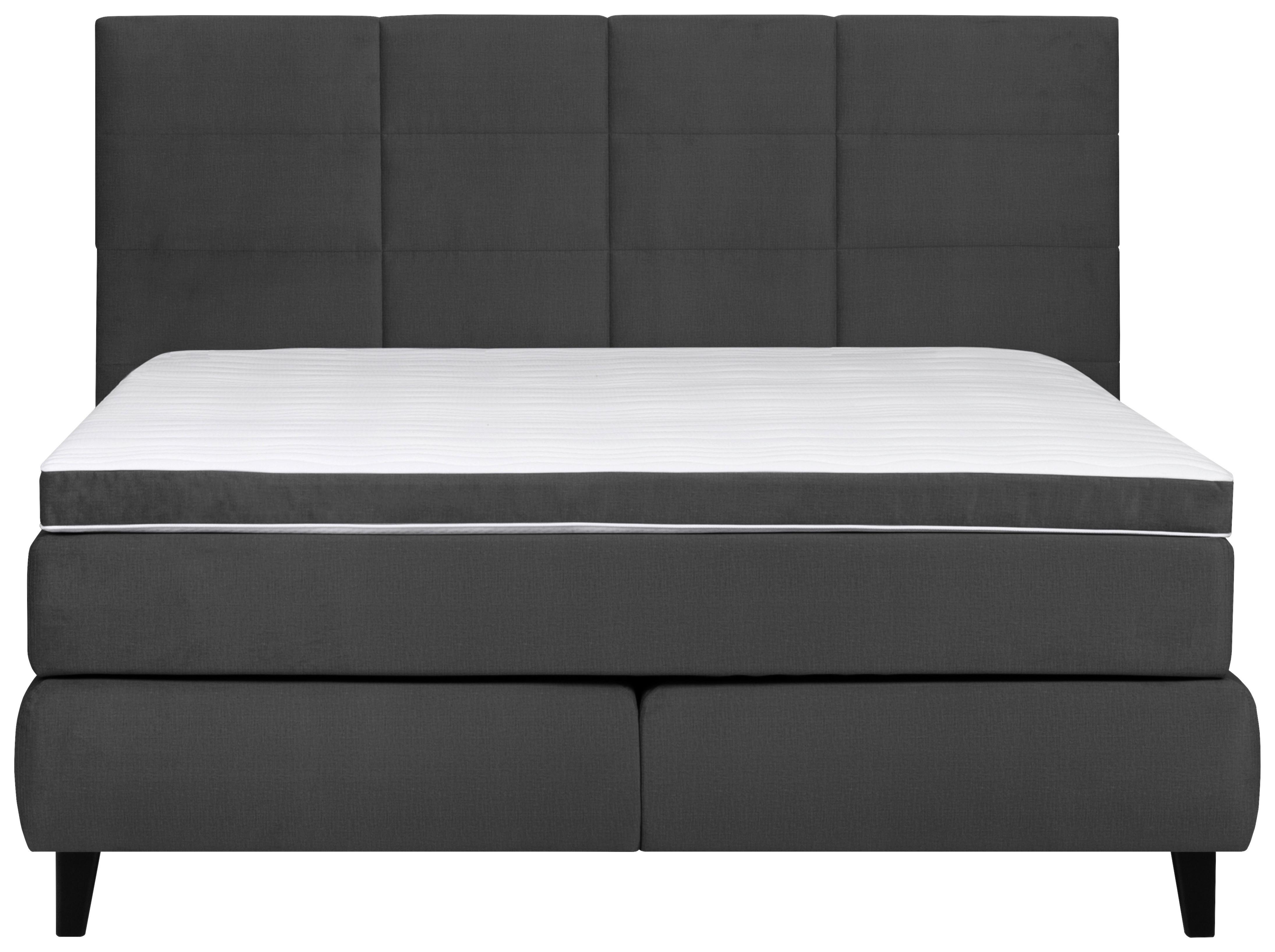 Boxspringbett mit Topper + Matratzen 140x200 cm Kingston - Anthrazit/Schwarz, MODERN, Textil (140/200cm) - Livetastic