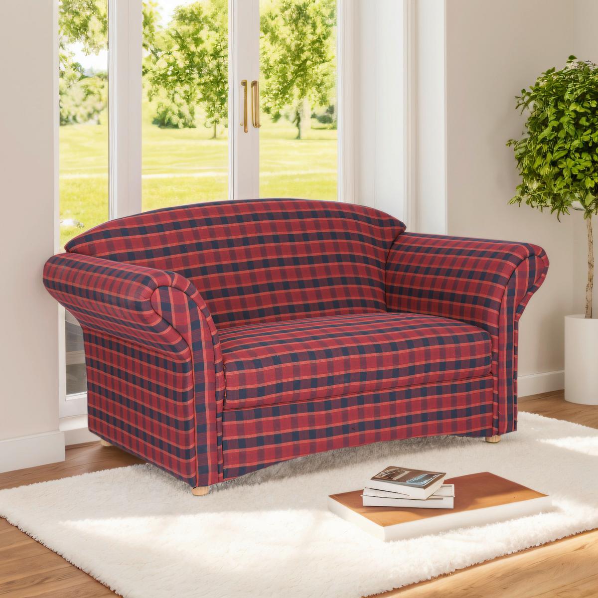 2-Sitzer Sofa Loretta rot kariert, 204x83x85 cm - Bordeaux, Basics, Holz/Textil (204/83/85cm)