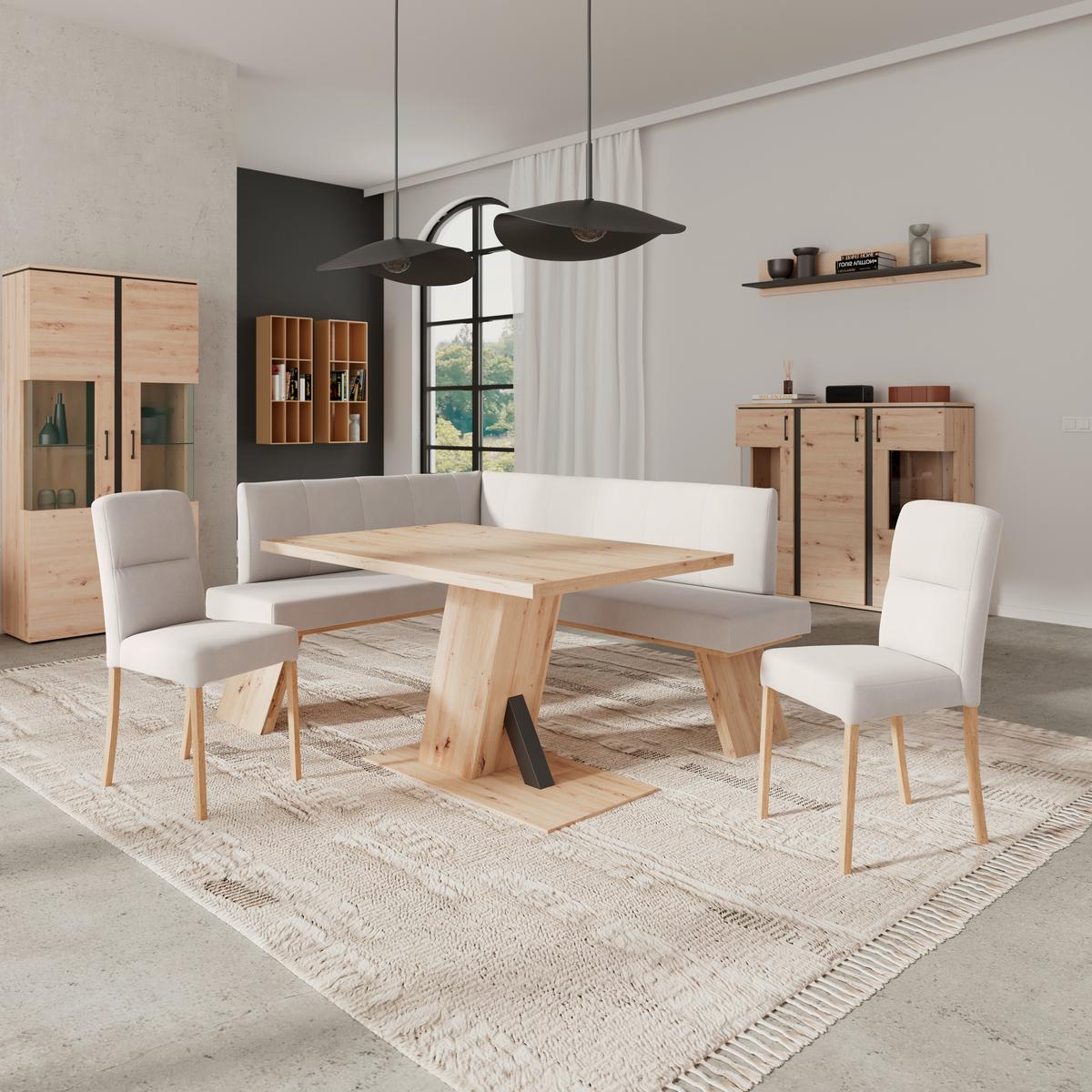 Eckbank Emma Ii Webstoff Weiß, B: 150 Cm - Eichefarben/Weiß, KONVENTIONELL, Holzwerkstoff/Textil (150/185cm)