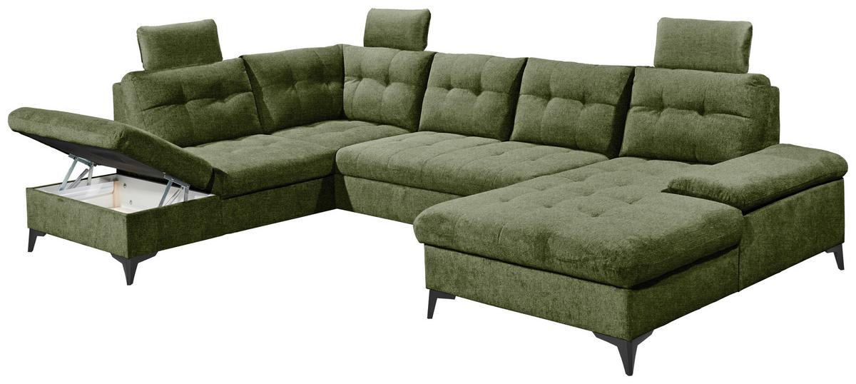 Wohnlandschaft Durban U Olivgrün U: 218/324/170 Cm - Schwarz/Olivgrün, KONVENTIONELL, Textil (218/324/170cm) - MID.YOU