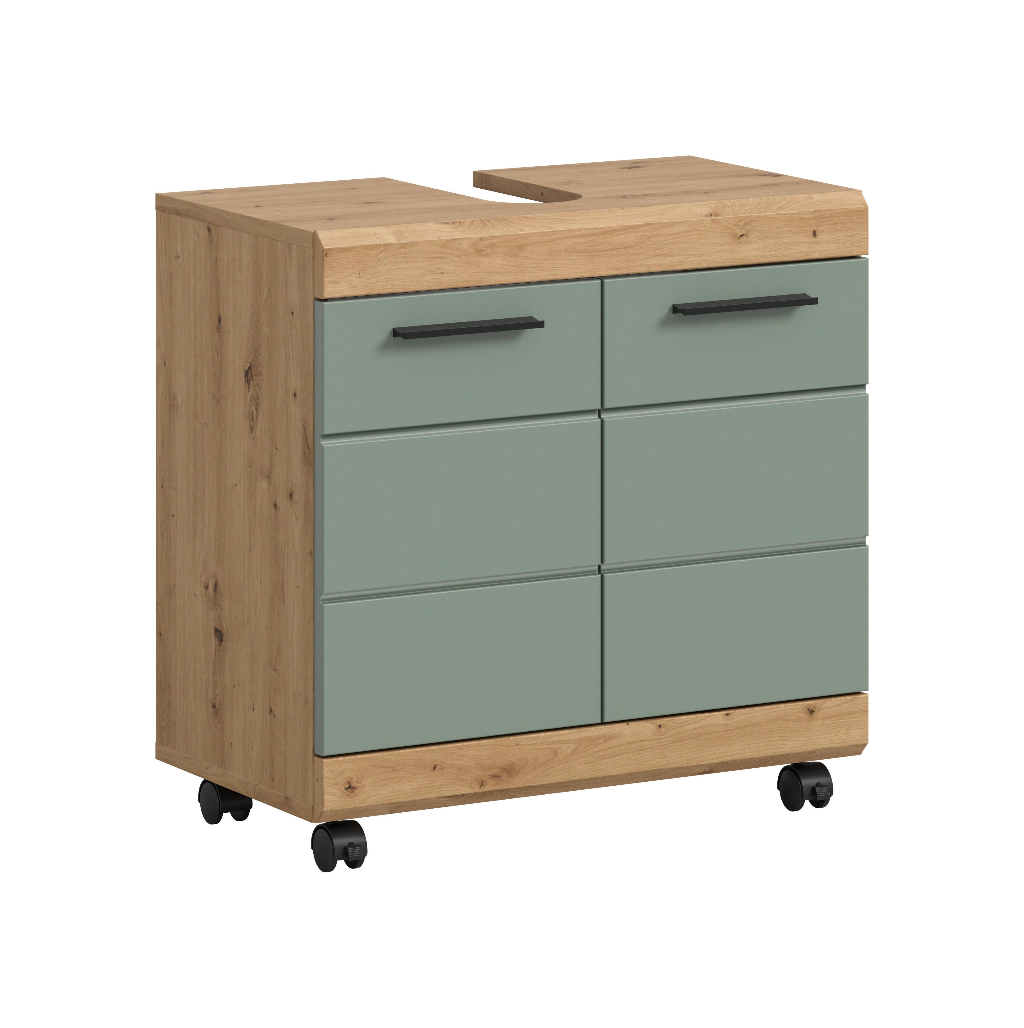 Waschebeckenunterschrank Scout Salbeigrün/Eiche Dekor B: 60cm - Salbeigrün/Schwarz, Trend, Holzwerkstoff (60/60/34cm) - MID.YOU