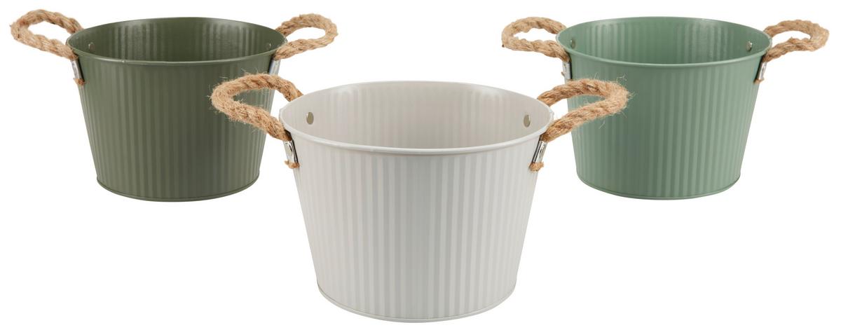 Blumentopf 3-Fach Sortiert - Dunkelgrün/Hellgrün, Basics, Metall (19,5/19,5/13cm)