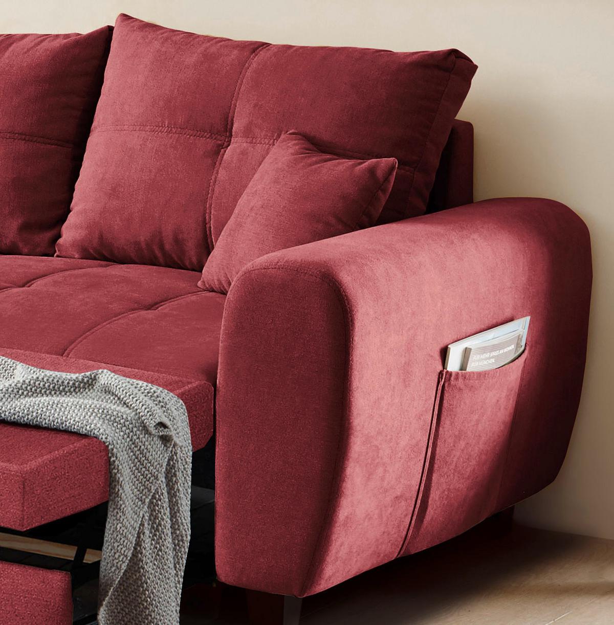 Ecksofa mit Schlaffunktion + Kissen Lea, Polyester-Nylon - Beere/Schwarz, Basics, Holzwerkstoff/Textil (176/248cm) - MID.YOU