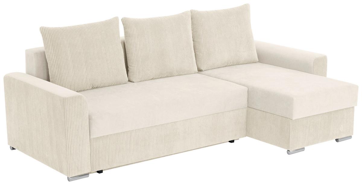 Ecksofa Diever Creme S: 239x141 cm - Chromfarben/Creme, Design, Textil (239/141cm) - Livetastic