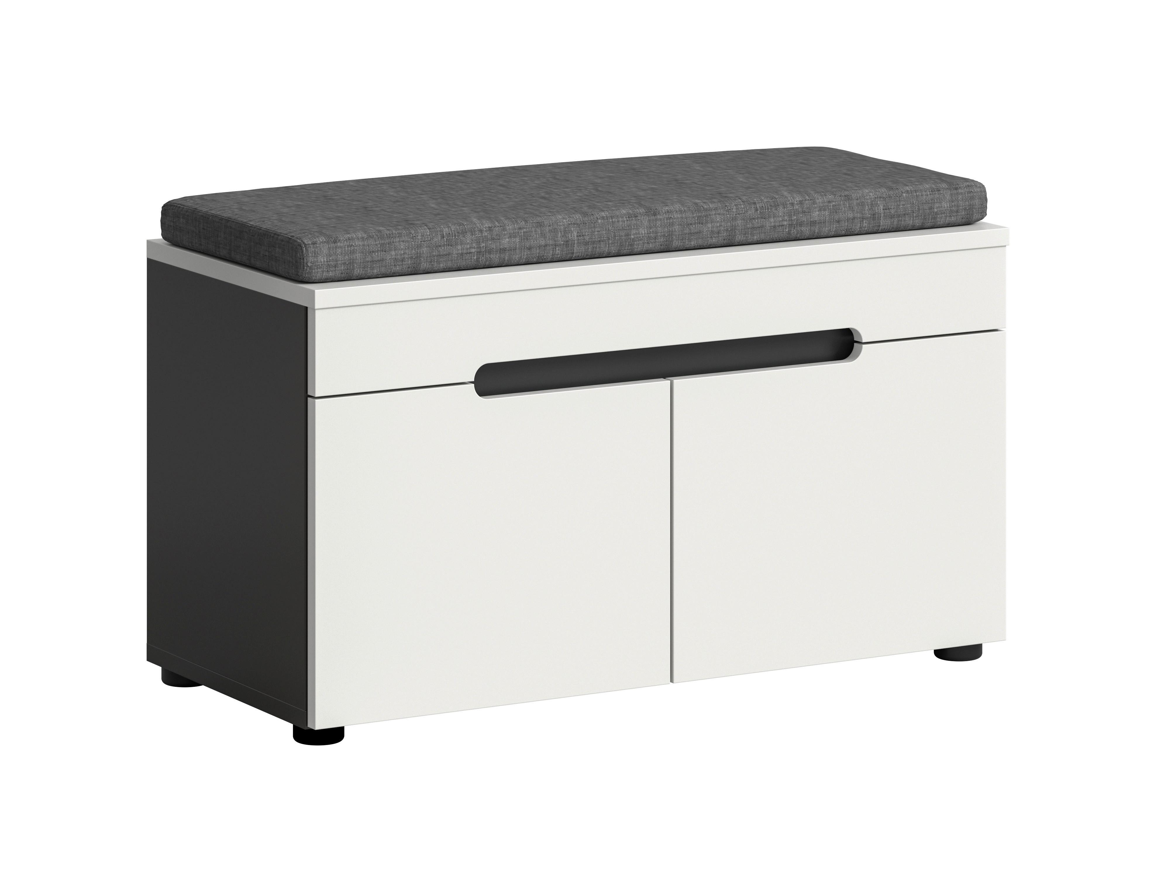 Sitzbank Canu Grau/Weiß B: 80 cm - Schwarz/Weiß, Design, Holzwerkstoff/Textil (80/45/37cm) - Livetastic