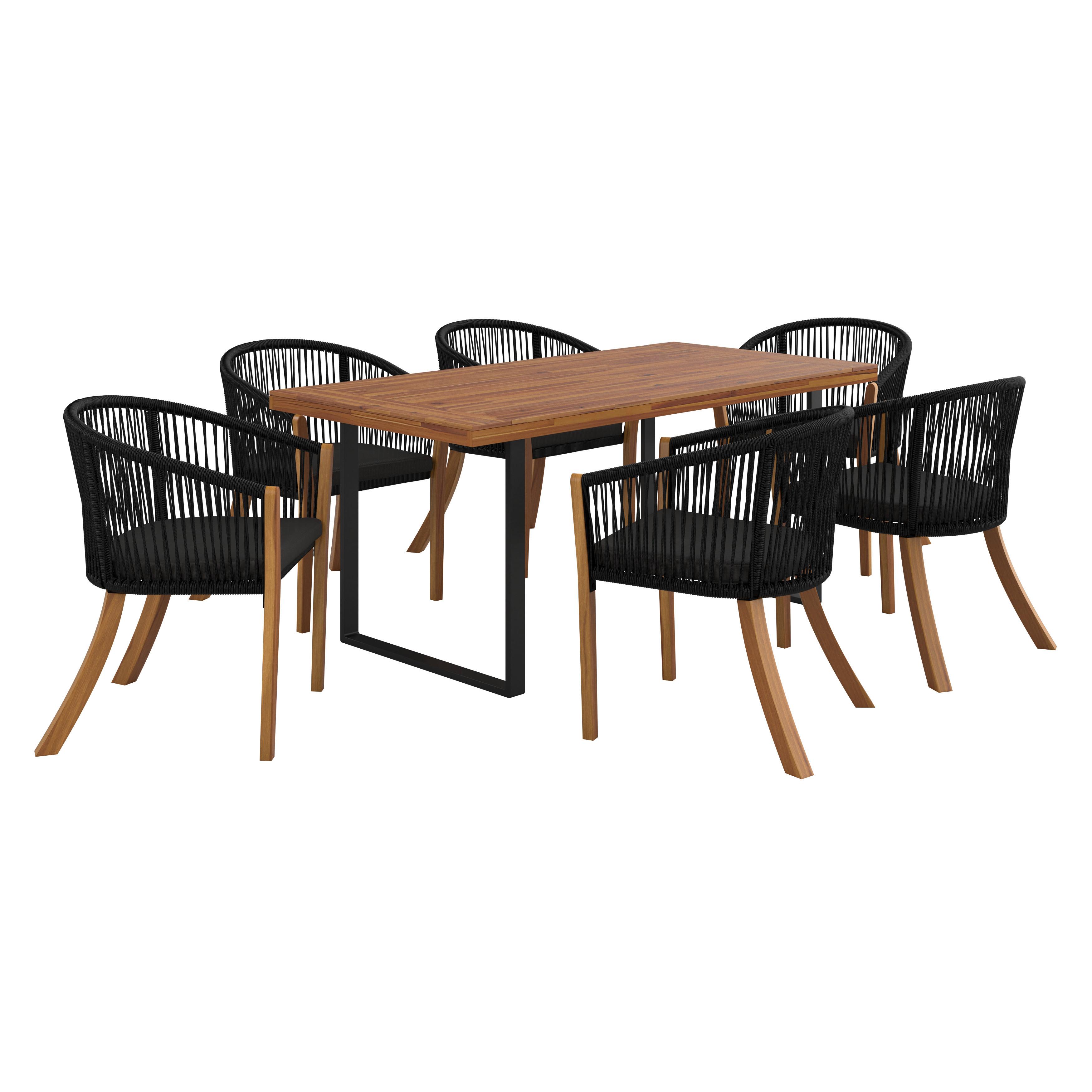 Súprava záhradnho nábytku ALINA - čierna/farba akácie, Modern, kov/drevo (180/77/90cm) - Bessagi Garden