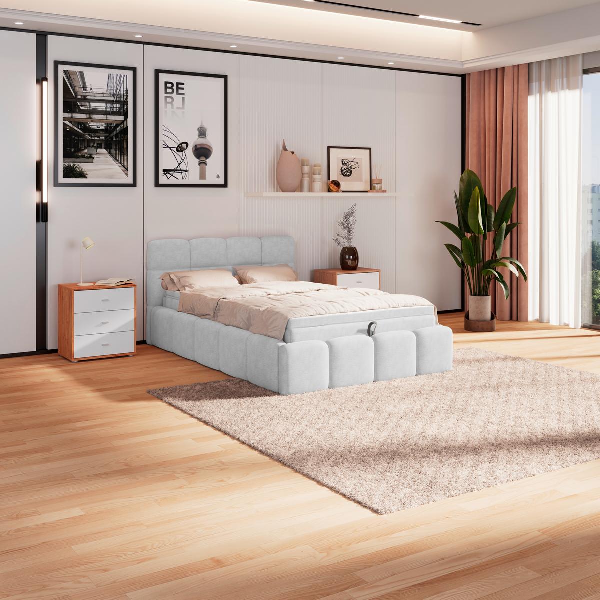 Polsterbett Noe Hellgrau 140x200 Cm - Hellgrau/Schwarz, Trend, Textil/Metall (140/200cm)