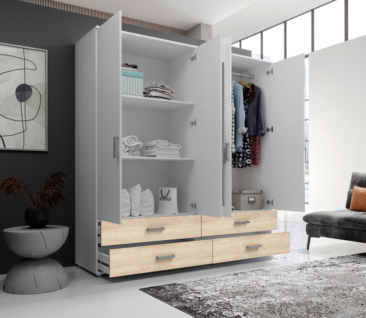 Drehtürenschrank Ivar B:180cm Sonoma Eiche/Weiß - Weiß/Sonoma Eiche, MODERN, Holzwerkstoff (180/190cm) - MID.YOU