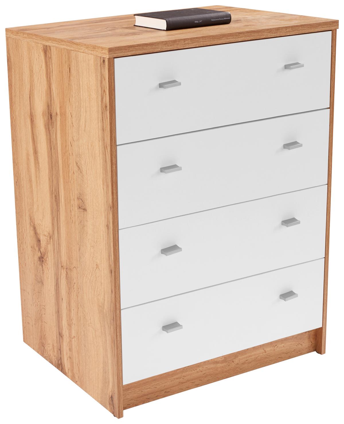 Kommode B 74cm 4-You New, Wotan Eiche Dekor/Weiß - Eichefarben/Schwarz, MODERN, Holzwerkstoff (74/85,4/44,5cm)