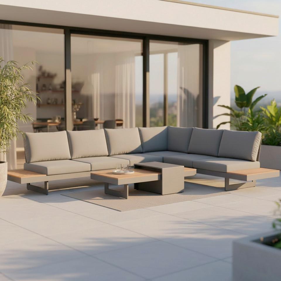 TERASOVÁ SEDACÍ SOUPRAVA SABRINA - šedá/tmavě šedá, Moderní, kov/textil (323/79/253cm) - Bessagi Garden