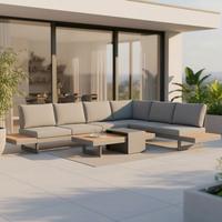 TERASOVÁ SEDACIA SÚPRAVA SABRINA - sivá/prírodná farba, Modern, kov/textil (323/79/253cm) - Bessagi Garden