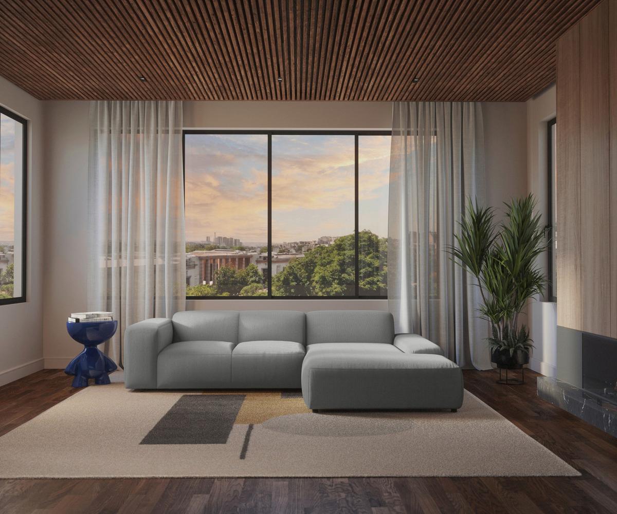 ECKSOFA Hannah Hellgrau 304x200 cm - Hellgrau/Schwarz, Design, Textil (304/200cm) - MID.YOU