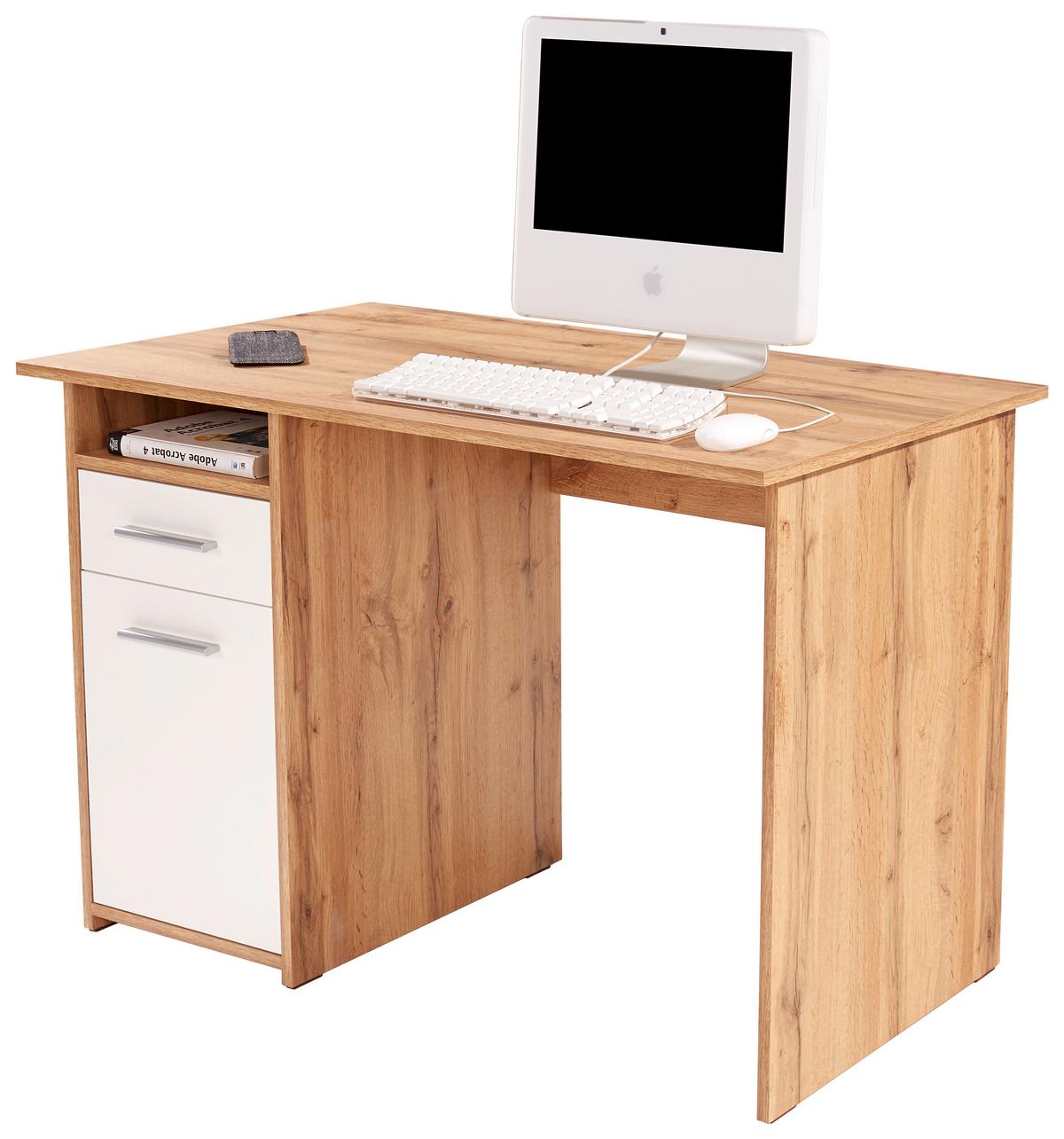 Schreibtisch mit Stauraum B 110 cm H 74cm Palermo, Eiche Dekor - Eichefarben/Weiß, MODERN, Holzwerkstoff (110/74/60cm)
